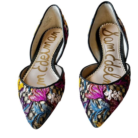 Sam Edelman Rodney Womens 6.5M Floral Embroidered Pointed Toe Flats D'Orsay Lace - Picture 1 of 12